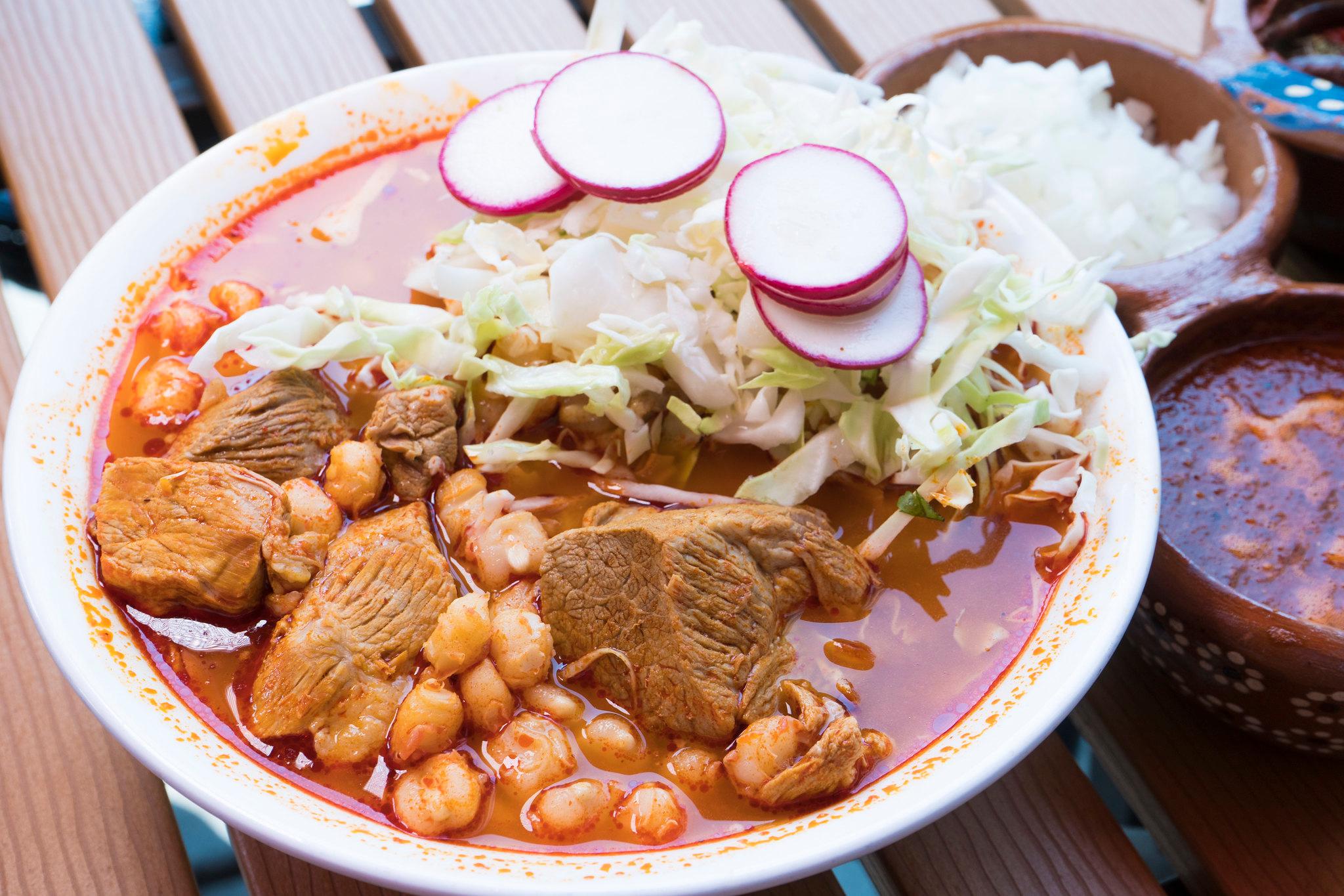 Order Pozole Large (Only weekends) food online from El Super Taco store, Sacramento on bringmethat.com
