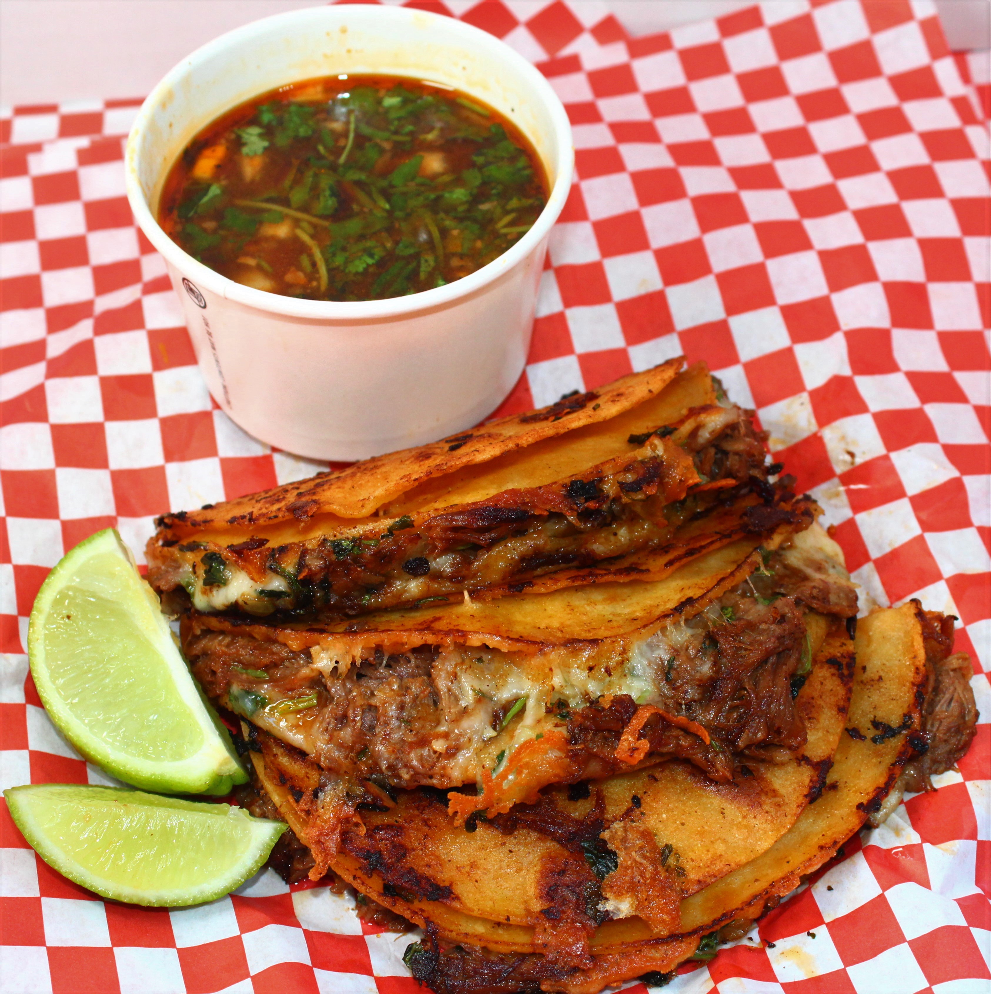 Order 3 Pieces Quesabirrias food online from El Alambre store, San Francisco on bringmethat.com