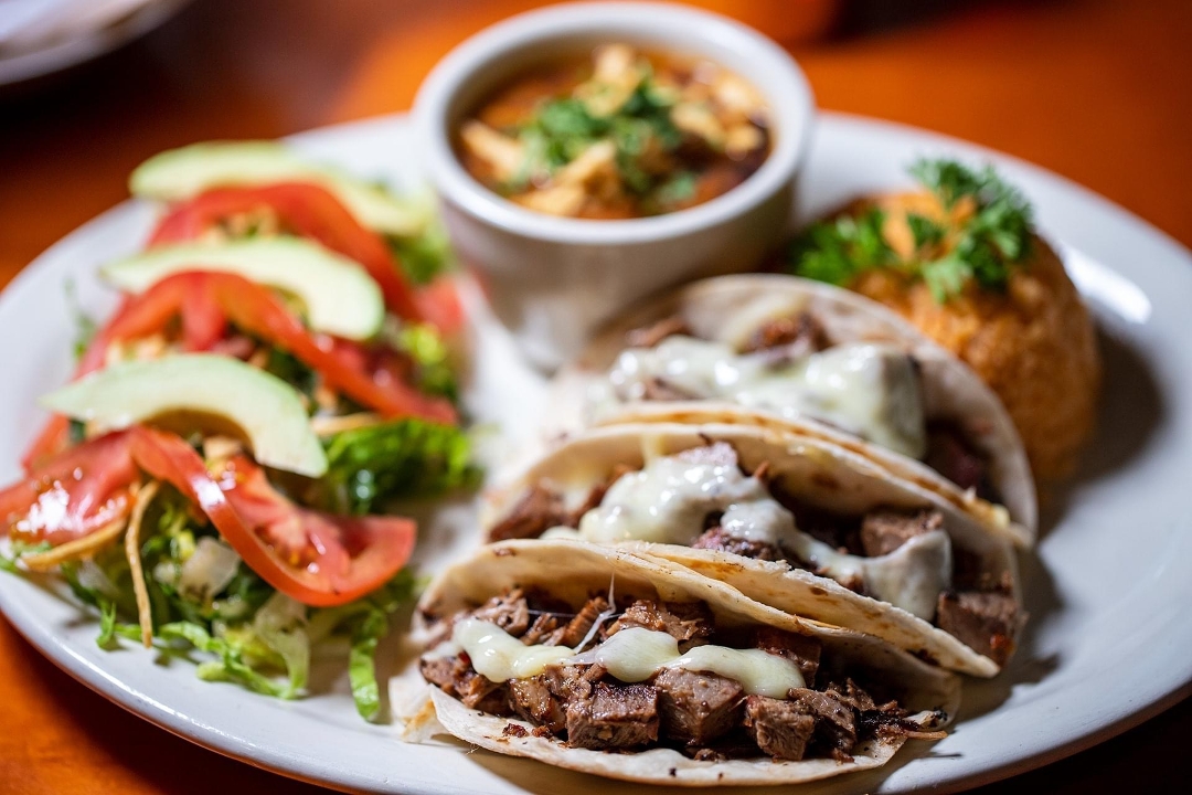 Order Stiney's Brisket Tacos food online from Pinedas Mexican Restaurant store, Richardson on bringmethat.com