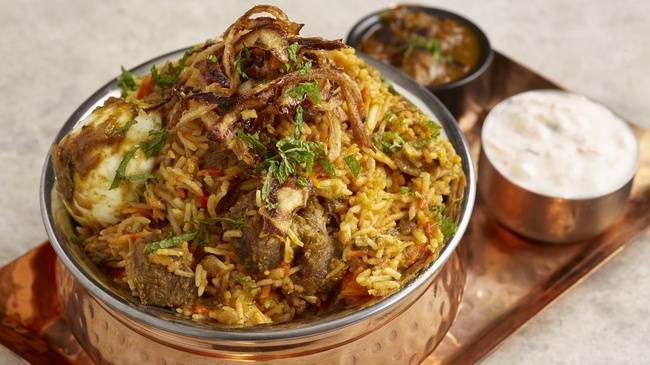 Order Hyderabadi Mutton Dum Biryani food online from Copper Pot store, Redondo Beach on bringmethat.com