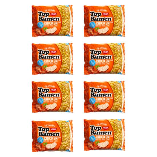 Order Nissin Top Ramen Chicken Flavor Ramen Noodle Soup 3oz 8pk food online from Everyday Needs by Gopuff store, Athens on bringmethat.com