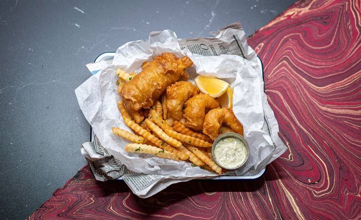 Order 1 Cod, 3 Shrimp + Fries food online from The Codfather store, Redondo Beach on bringmethat.com