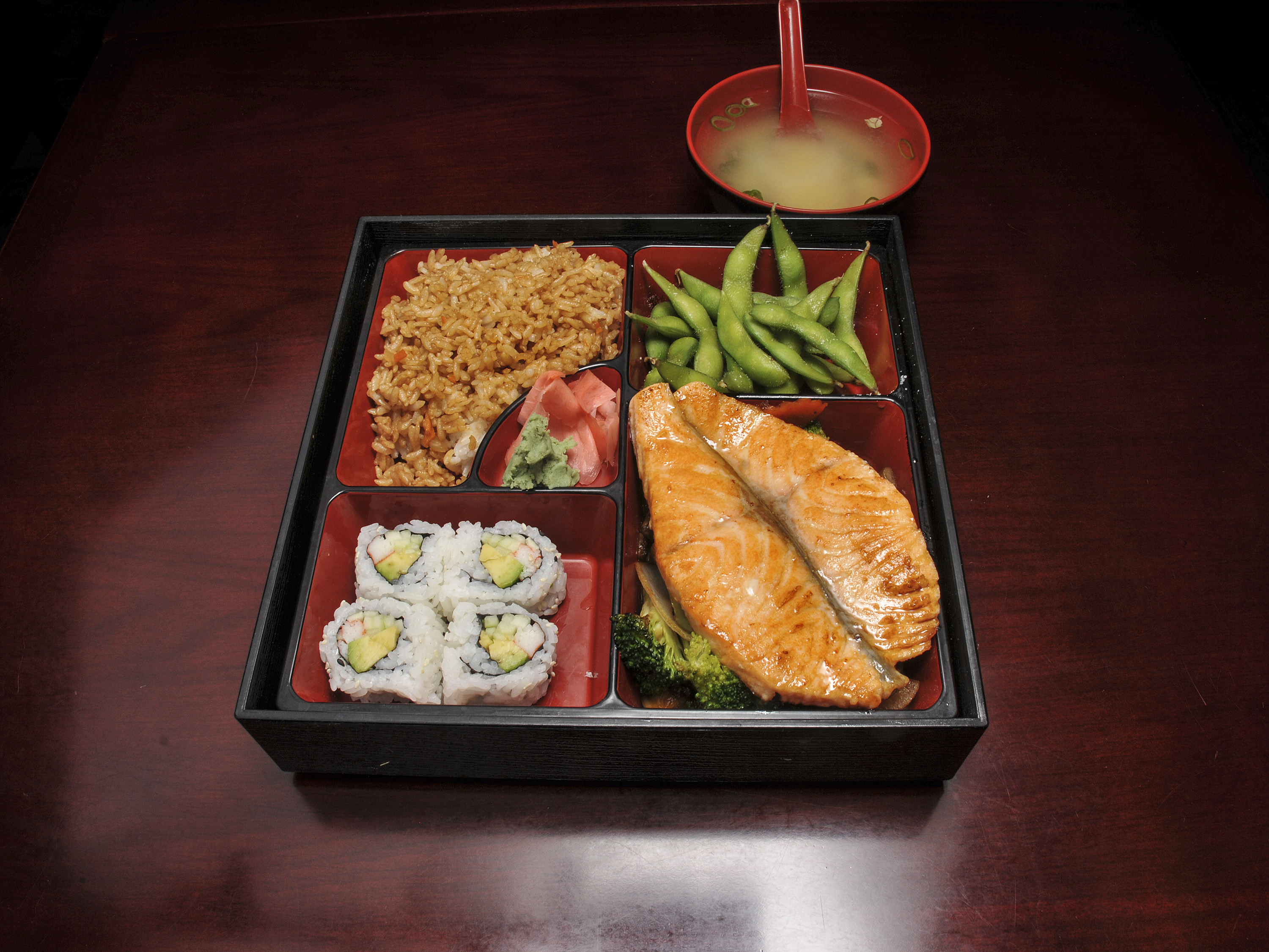 Order Salmon Teriyaki Bento Box food online from Hibachi Express store, Fayetteville on bringmethat.com