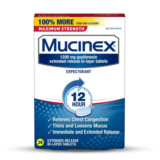 Order Mucinex Maximum Strength 12 Hour Chest Congestion Expectorant Relief Tablets 1200 mg (28 ct) food online from Rite Aid store, TOLEDO on bringmethat.com