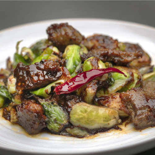 Order Steak w/ Brussels Sprouts in Szechuan Sauce food online from Mógū Modern Chinese Kitchen store, Farmingdale on bringmethat.com