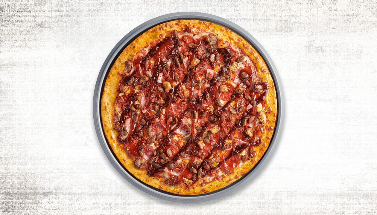 Order All Meat with BBQ & Honey Hot Drizzle food online from Pasqually's Pizza & Wings store, Lubbock on bringmethat.com