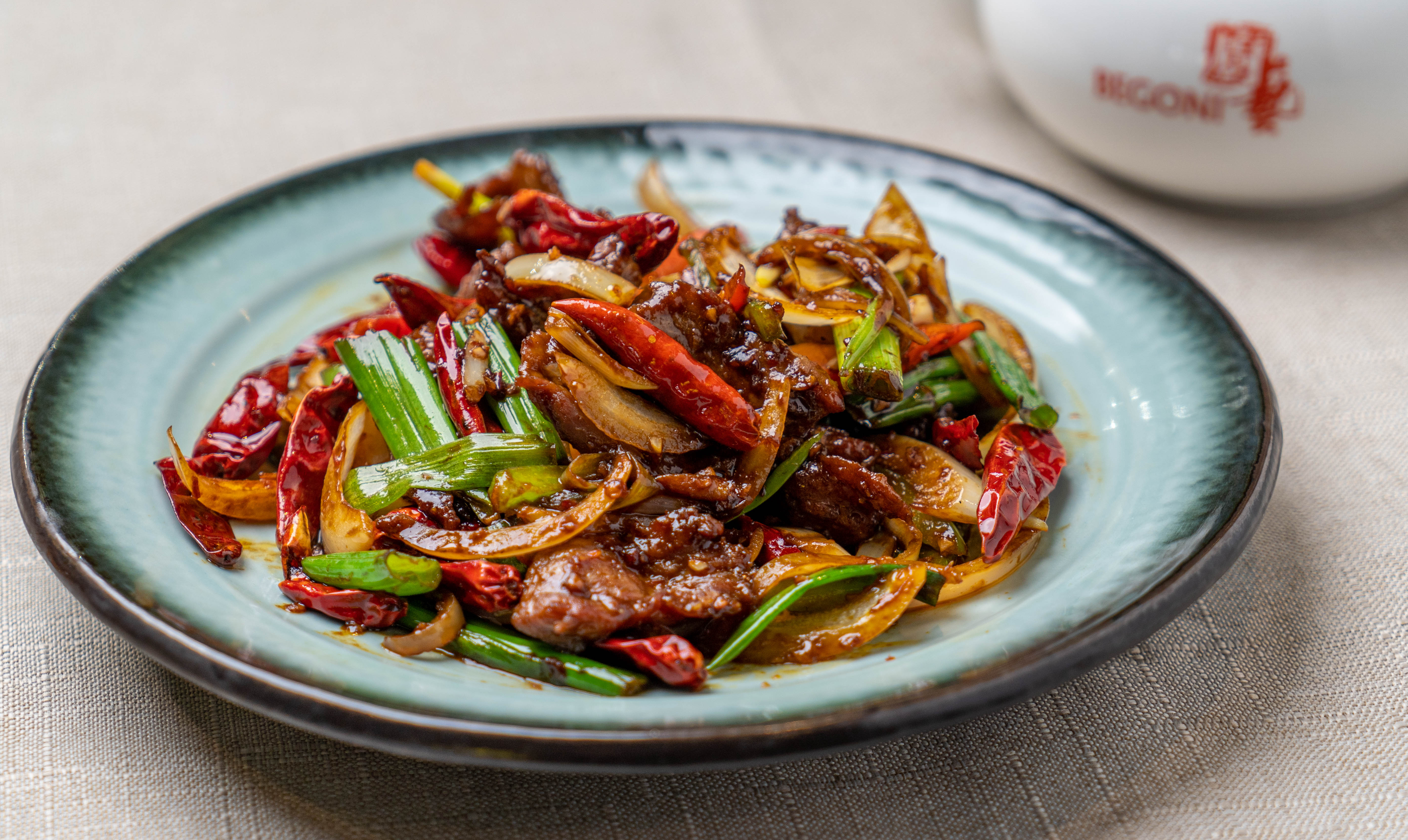 Order E15. Mongolian Beef (Spicy) food online from Begoni Bistro store, San Francisco on bringmethat.com