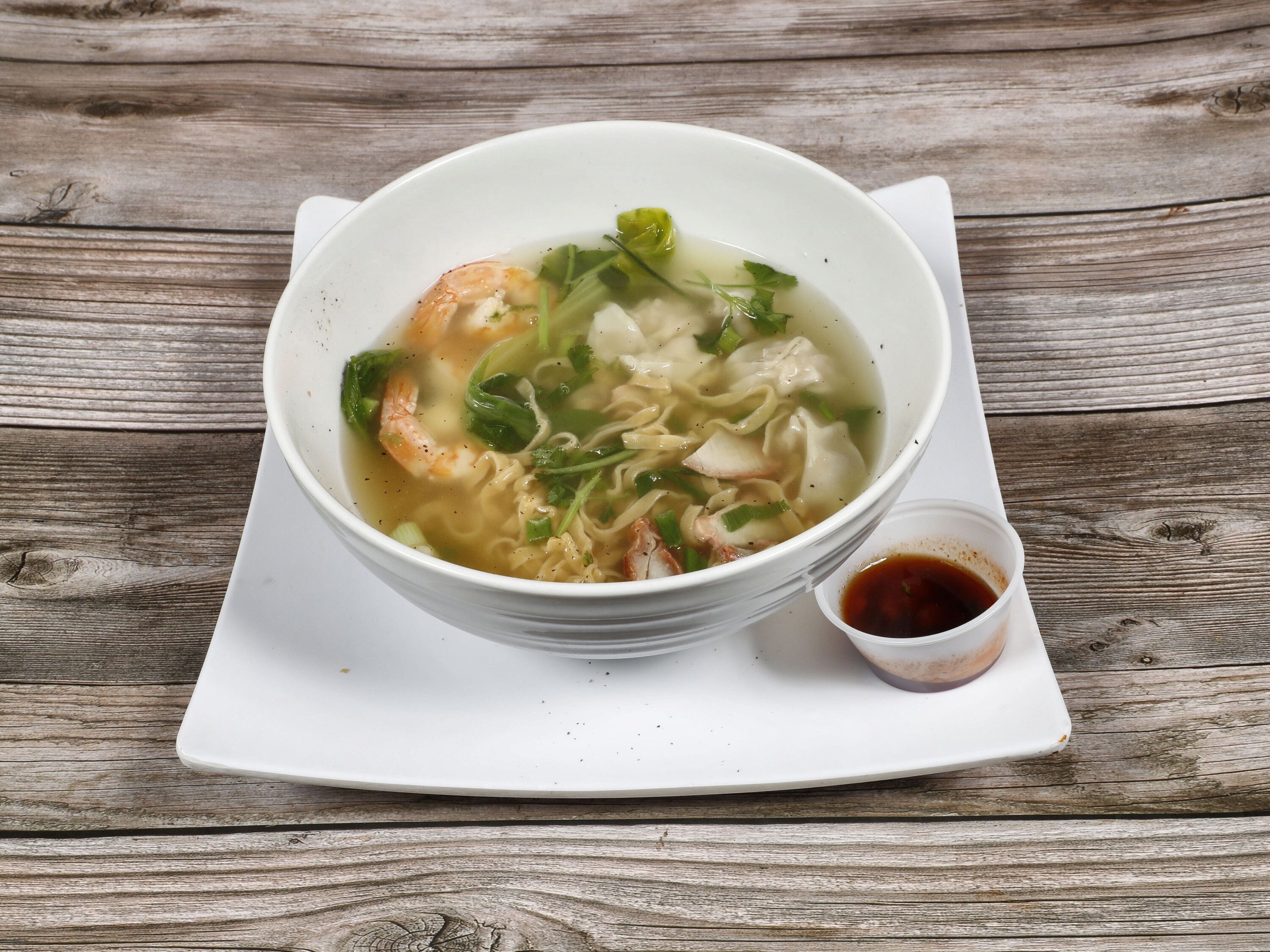 Order Won Ton Noodle Soup food online from Luvcafe store, San Jose on bringmethat.com