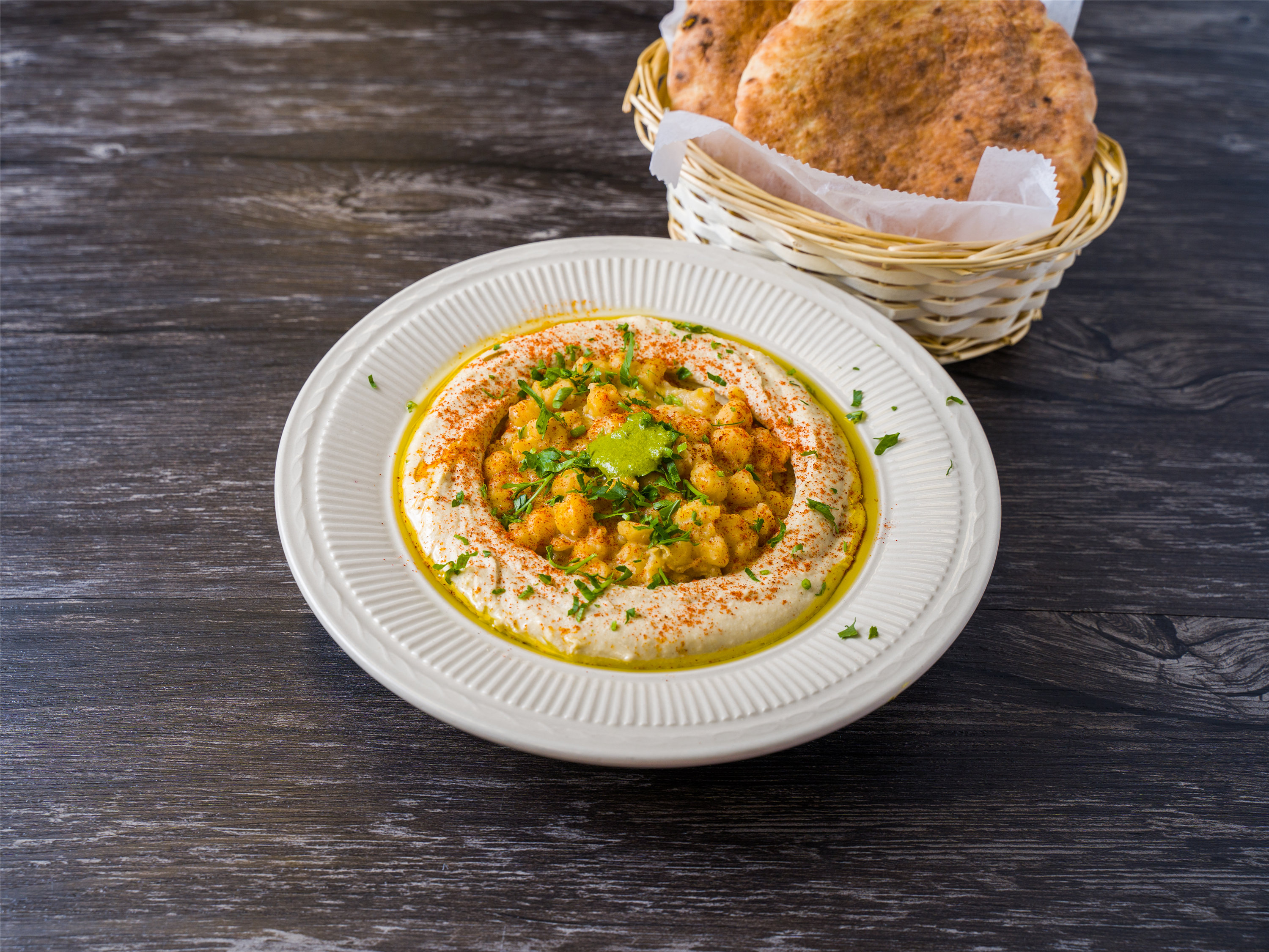 Order Hummus Masabacha food online from Falafel Place store, White Plains on bringmethat.com