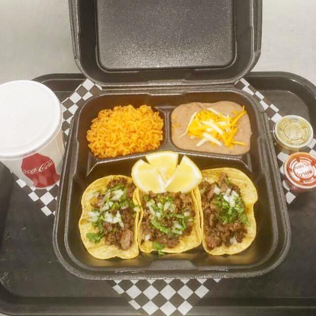 Order 20. Three Piece Mini Taco Combination Plate food online from Lambertos Mexican Rest store, La Verne on bringmethat.com