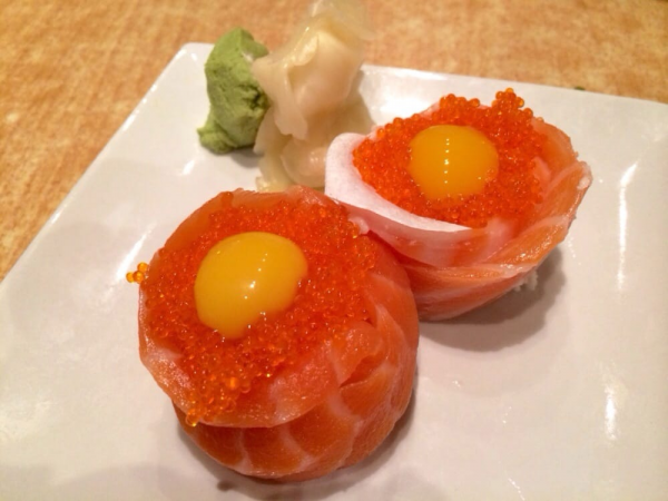 Order 23. Two Piece Sun Rise Nigiri food online from Sushi House store, San Bruno on bringmethat.com