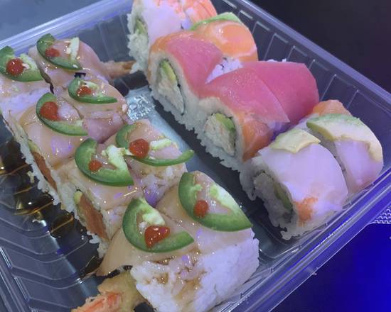 Order Dinner 7:Geisha & Rainbow Roll with Miso Soup food online from Koya Sushi store, Whittier on bringmethat.com