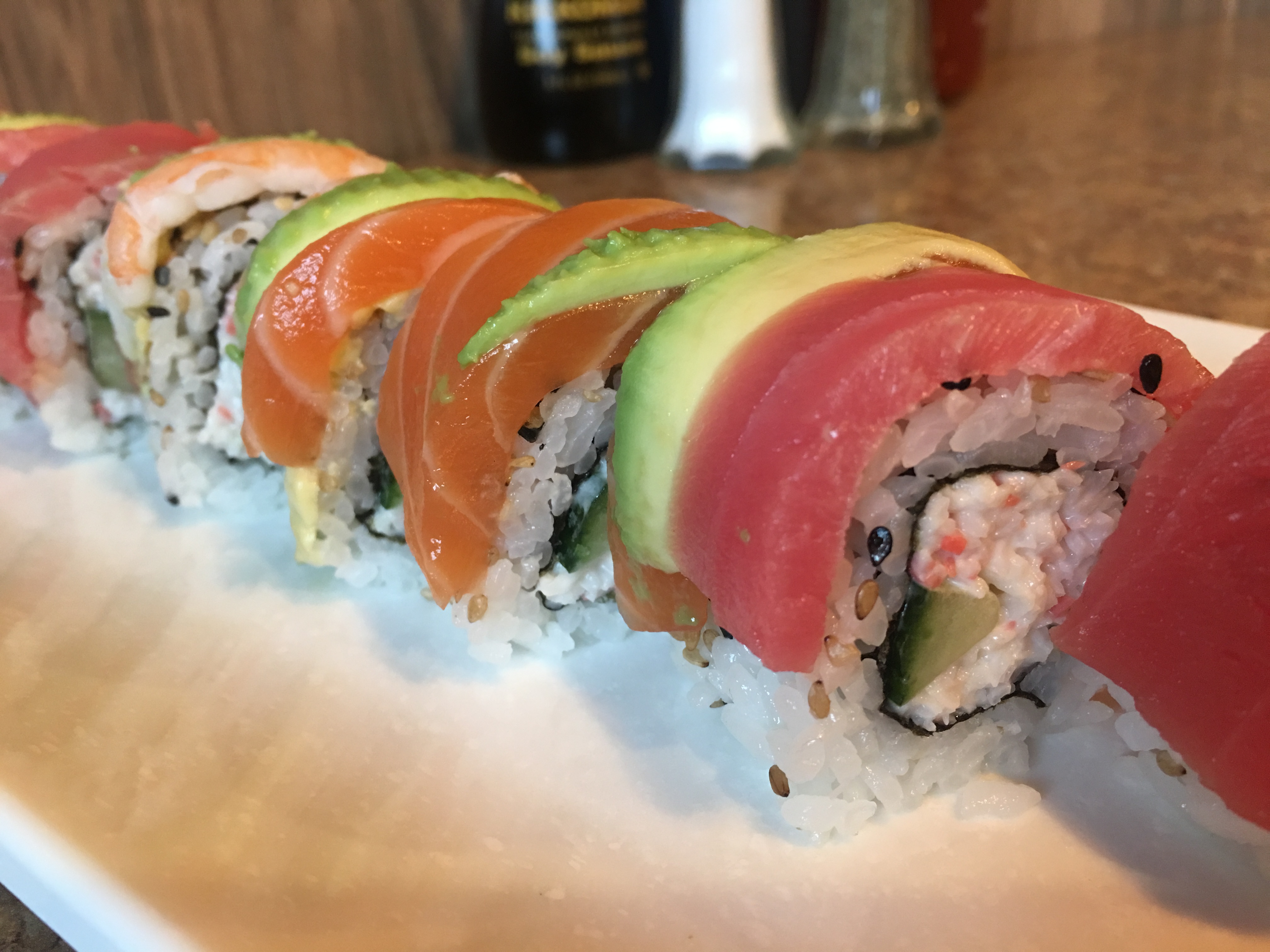 Order Rainbow Roll food online from Misora Teriyaki Sushi & Wok store, Lynnwood on bringmethat.com