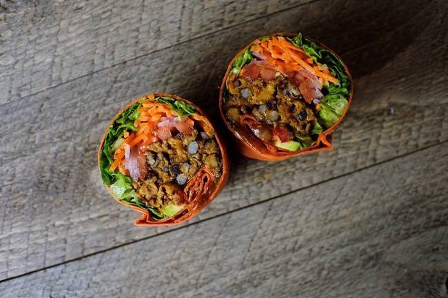 Order Black Bean Burger Wrap food online from Get Fruity Cafe store, College Park on bringmethat.com