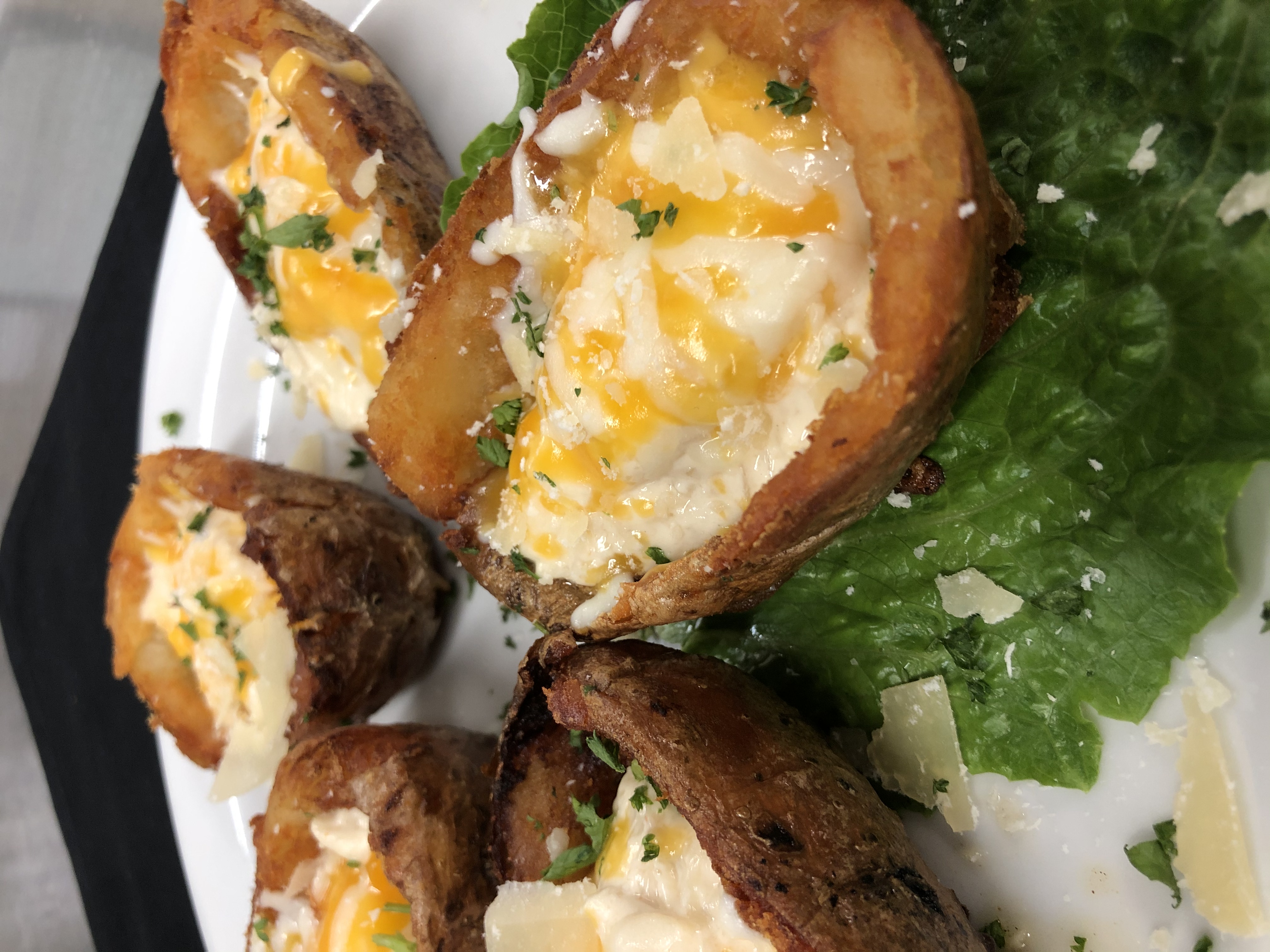 Order Crab Potato Skins food online from Chef Alan Restaurant store, Reading on bringmethat.com
