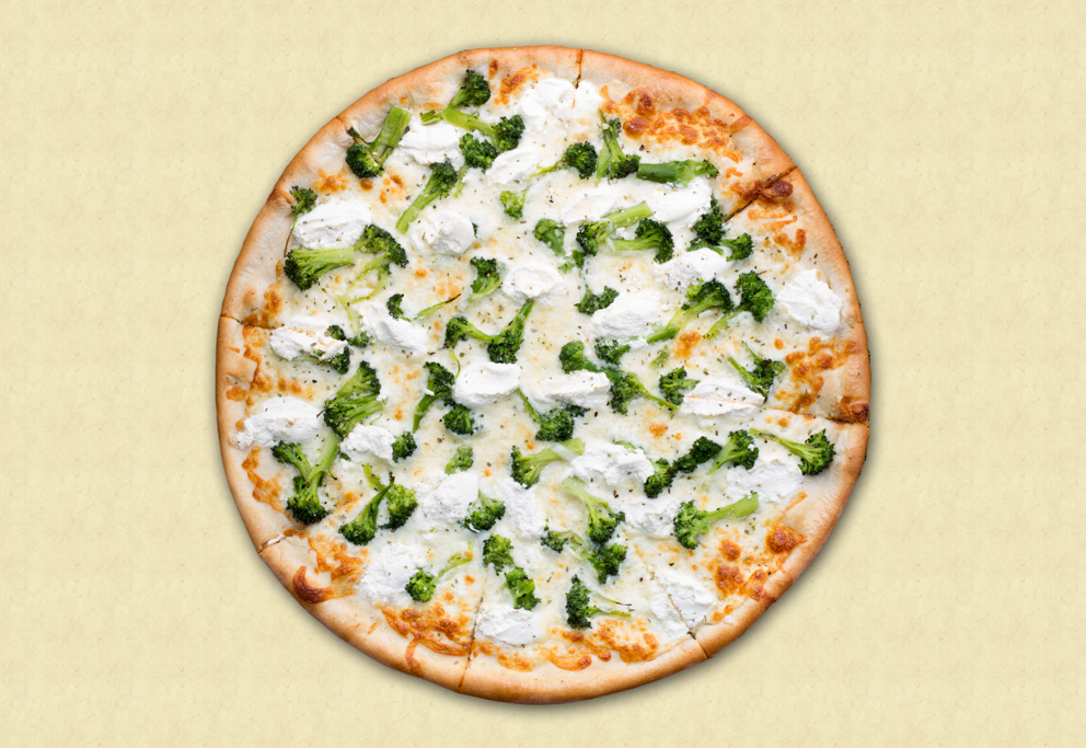 Order White Broccoli Pizza food online from Jeb Pizza store, Troy on bringmethat.com