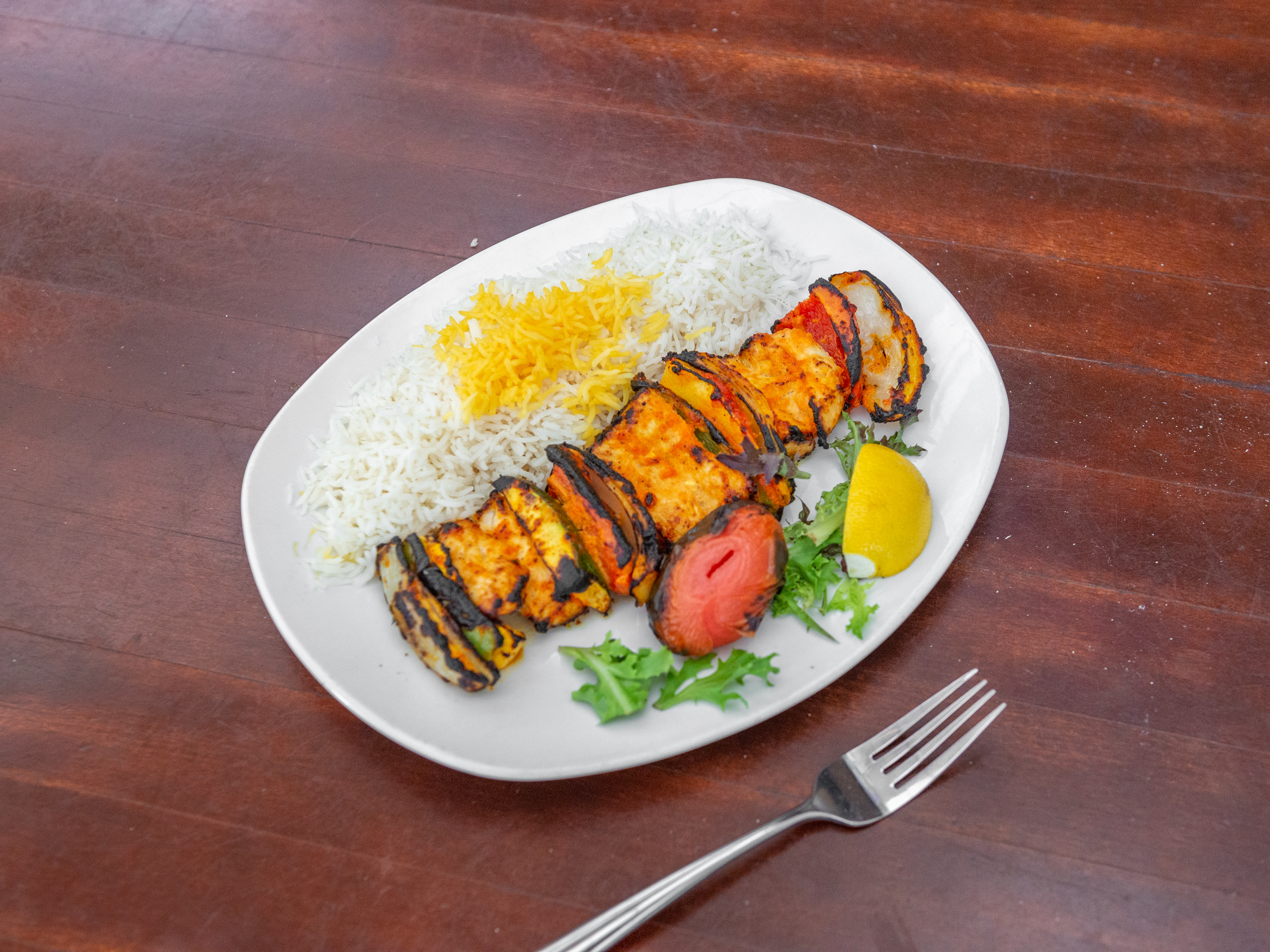 Order Chicken Shish Kabob Dinner food online from Sufis: A Taste Of Persia store, Atlanta on bringmethat.com