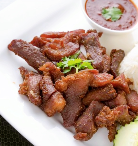Order 61. Pork Jerky food online from Baan Thai store, Panorama City on bringmethat.com