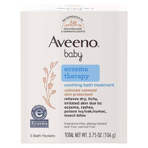 Order Aveeno Baby Eczema Therapy Soothing Bath Treatment, Oatmeal Fragrance-Free, Single Use Packets - 3.75 oz x 5 pack food online from Walgreens store, Reynoldsburg on bringmethat.com