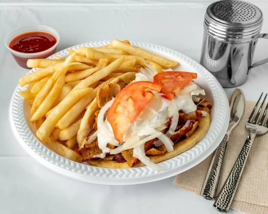 Order Chicken Gyro Sandwich With Fries food online from Baba's Famous Steak and Lemonade store, Carol Stream on bringmethat.com