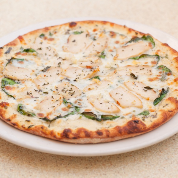 Order White Pizza with Chicken and Spinach  food online from That Pizza Place store, Los Angeles on bringmethat.com