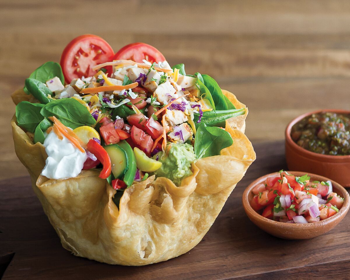 Order Tostada Salad food online from Sharkys Woodfired Mexican Grill store, Chatsworth on bringmethat.com