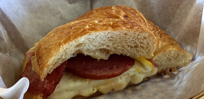 Order Egg, Bacon, and Ham and Cheese Sandwich food online from Sophe Donuts store, Covina on bringmethat.com
