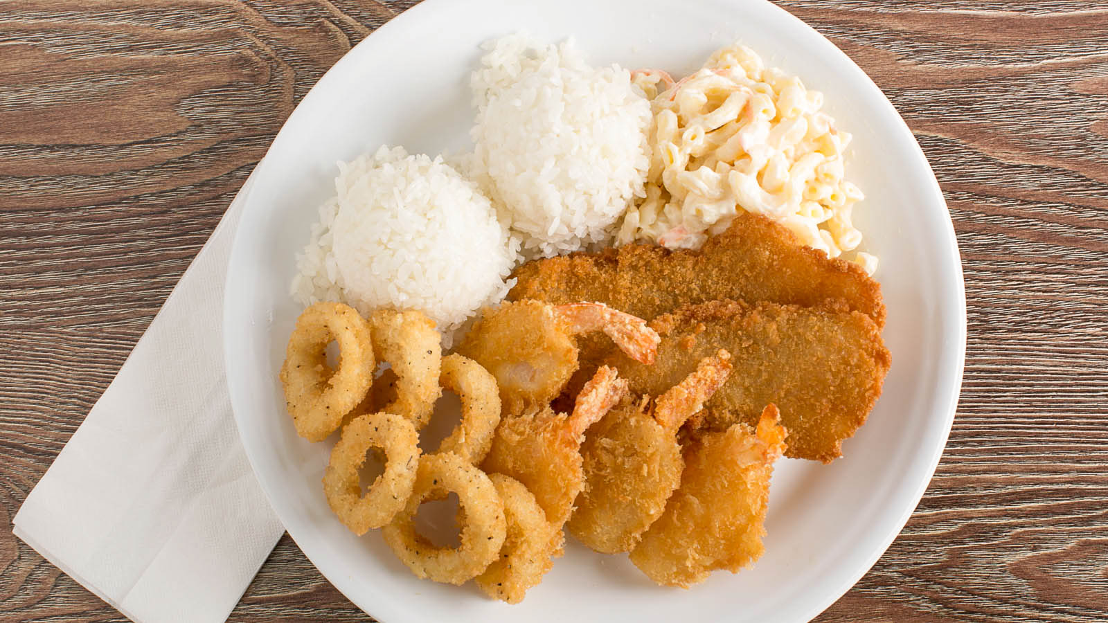 Order C4. Seafood Combination Platter food online from Ohana Hawaiian Bbq & Poke store, Colleyville on bringmethat.com