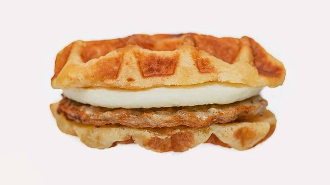 Order Sausage, Egg & Waffle Sandwich food online from The Human Bean store, Reno on bringmethat.com