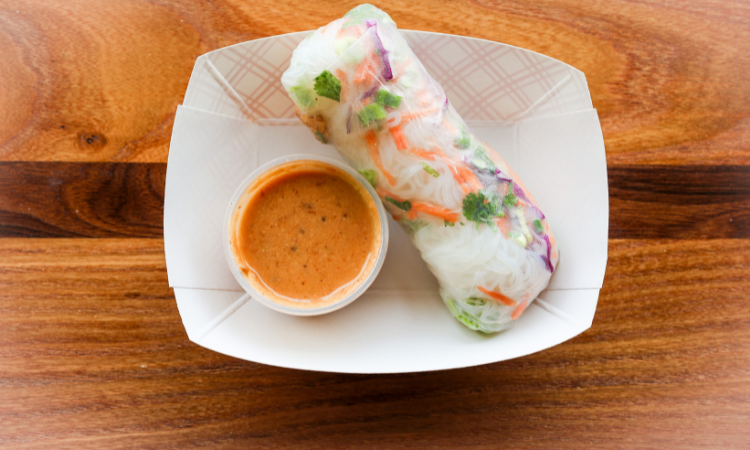 Order Spring Roll with Thai Peanut sauce food online from Longboards Wraps & Bowls store, Kansas City on bringmethat.com