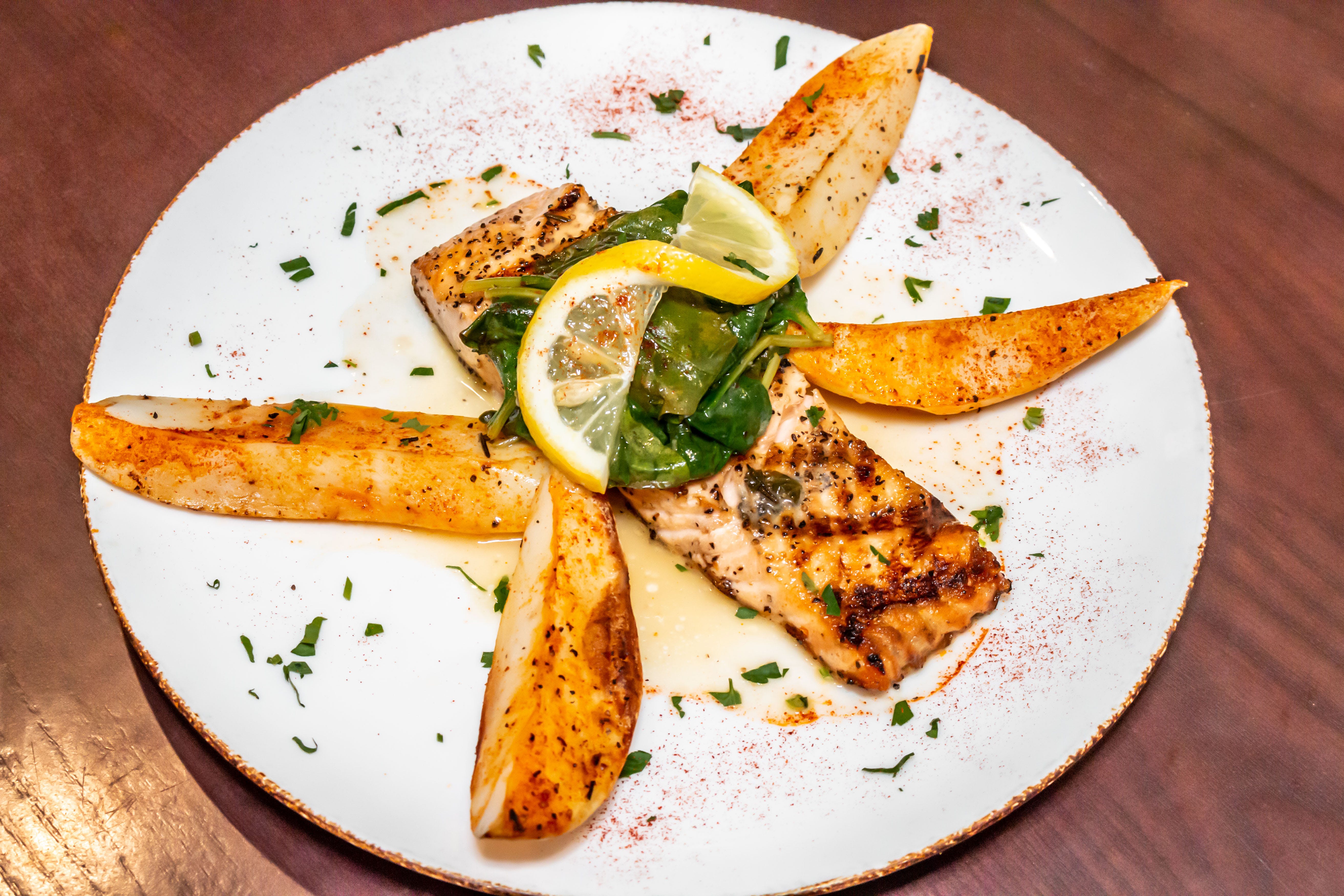 Order Grilled Salmon - 8 oz. food online from Mamma Maria's Pizzeria and Ristorantes store, Bensenville on bringmethat.com