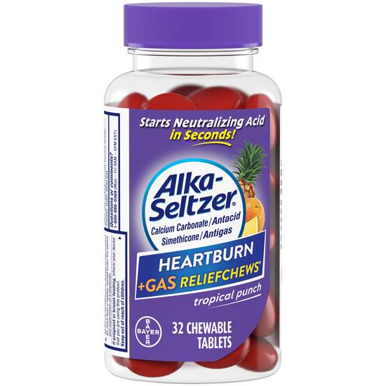Order Alka Seltzer Heartburn & Gas Tropical Punch Reliefchews (32 ct) food online from Rite Aid store, PITTSBURGH on bringmethat.com