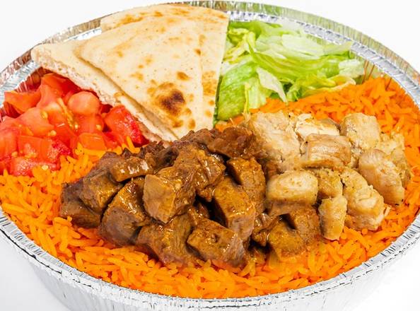 Order Savory Herb Beef & Chicken Platter food online from The Halal Guys store, San Jose on bringmethat.com