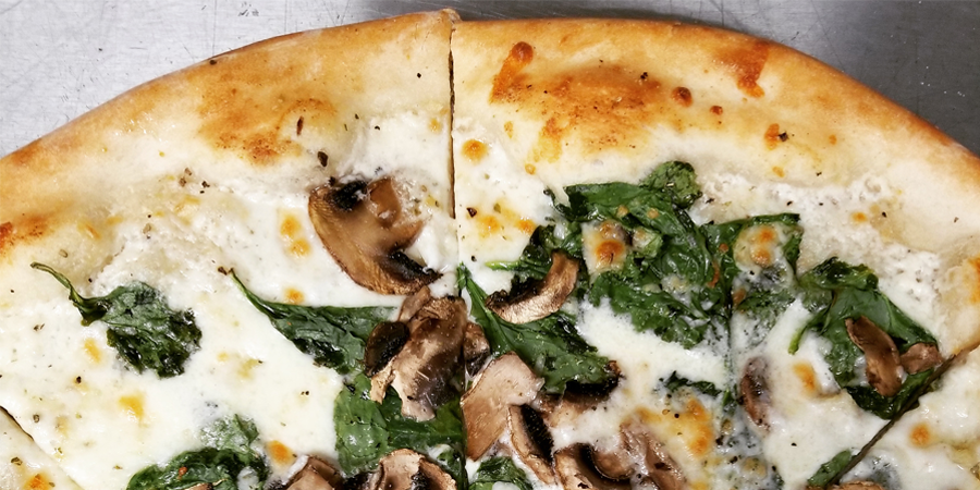 Order Spinach and Mushroom Alfredo Pizza food online from The Pizzeria - W. University Dr. store, Edinburg on bringmethat.com
