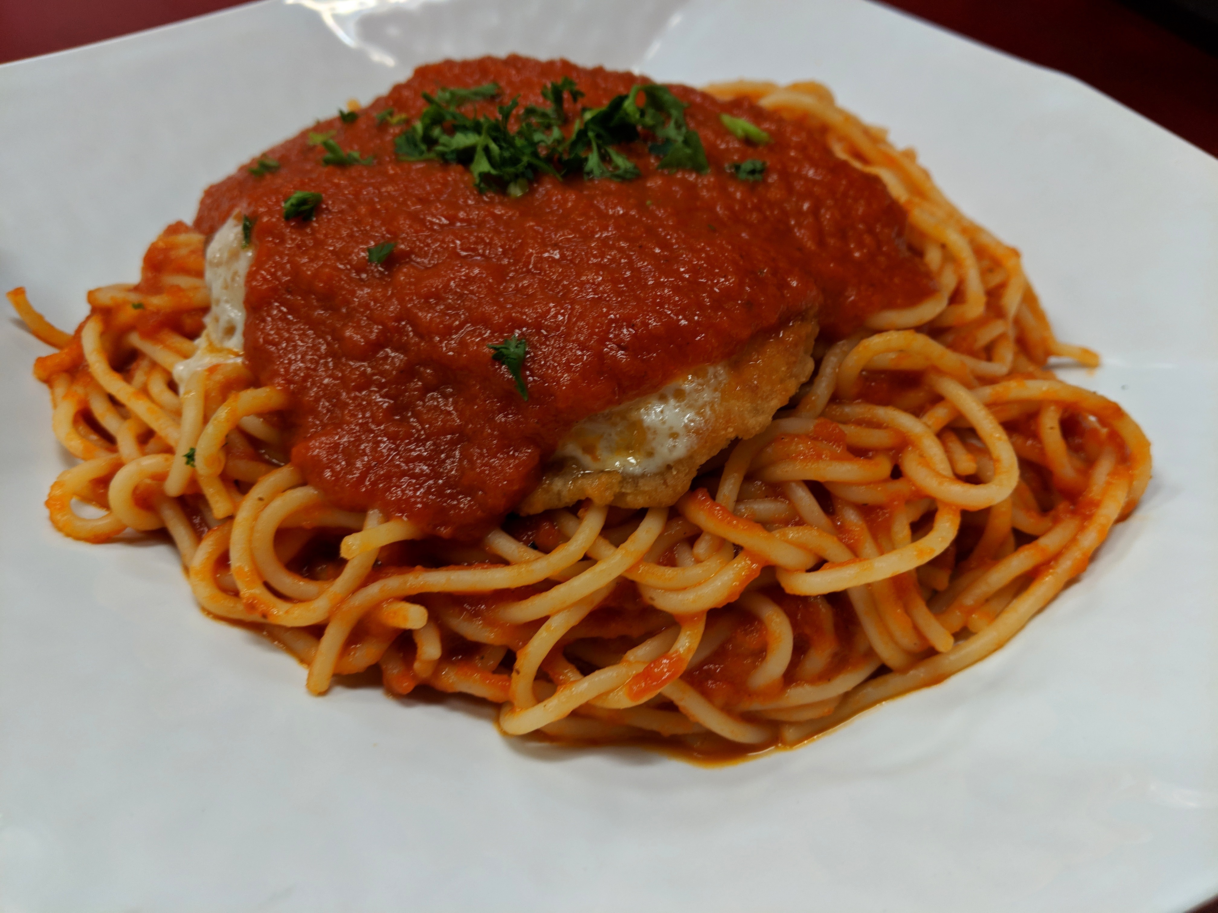 Order Chicken Parmigiana Pasta food online from Deli News Pizza store, Long Beach on bringmethat.com