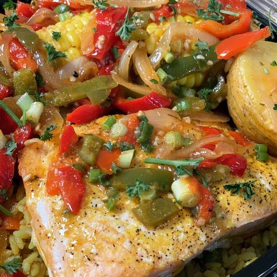 Order *Salmon Skillet food online from Bailey Seafood store, Buffalo on bringmethat.com
