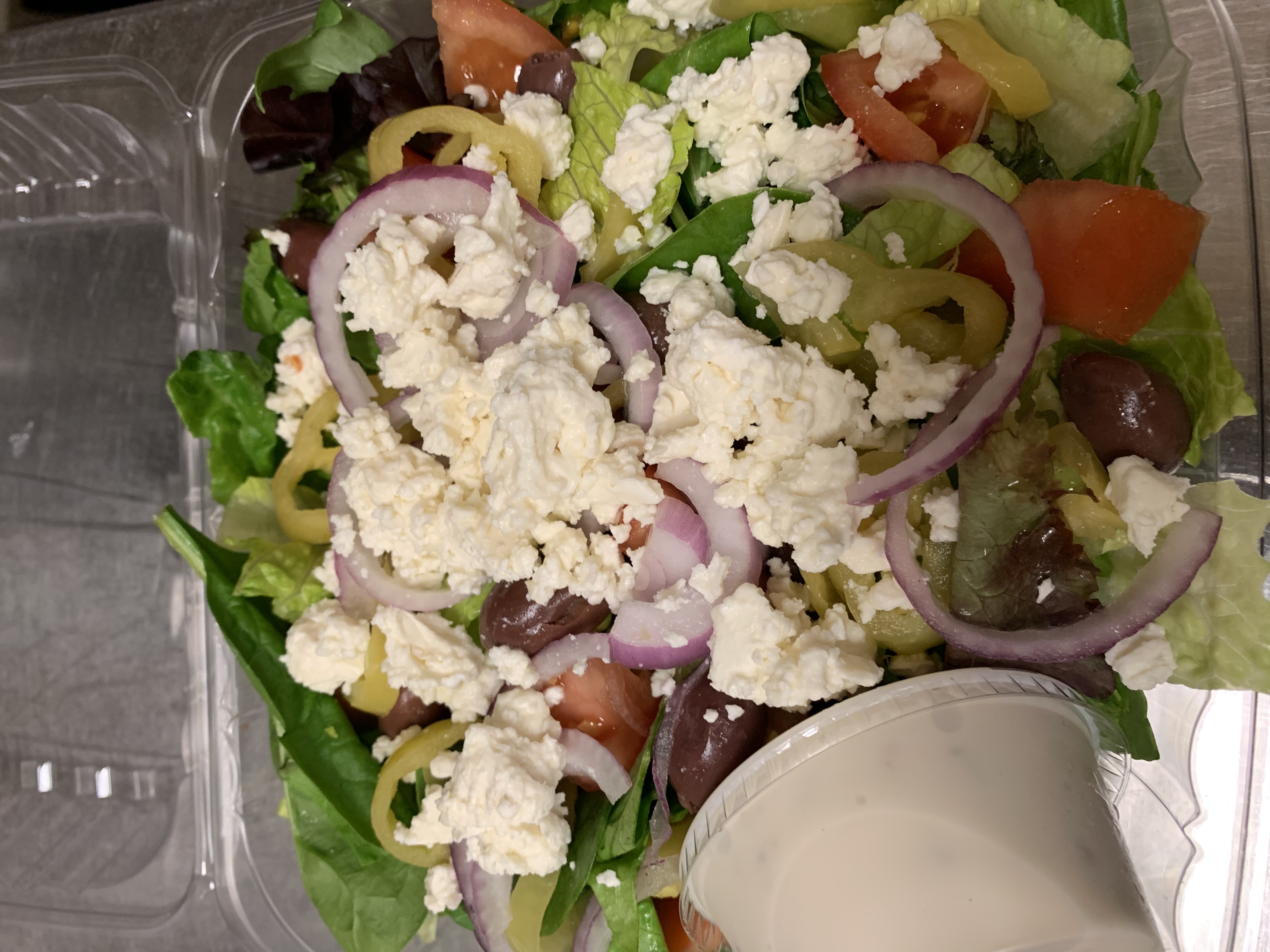 Order Greek Salad food online from Maria's Pizza & Wings store, Cranston on bringmethat.com