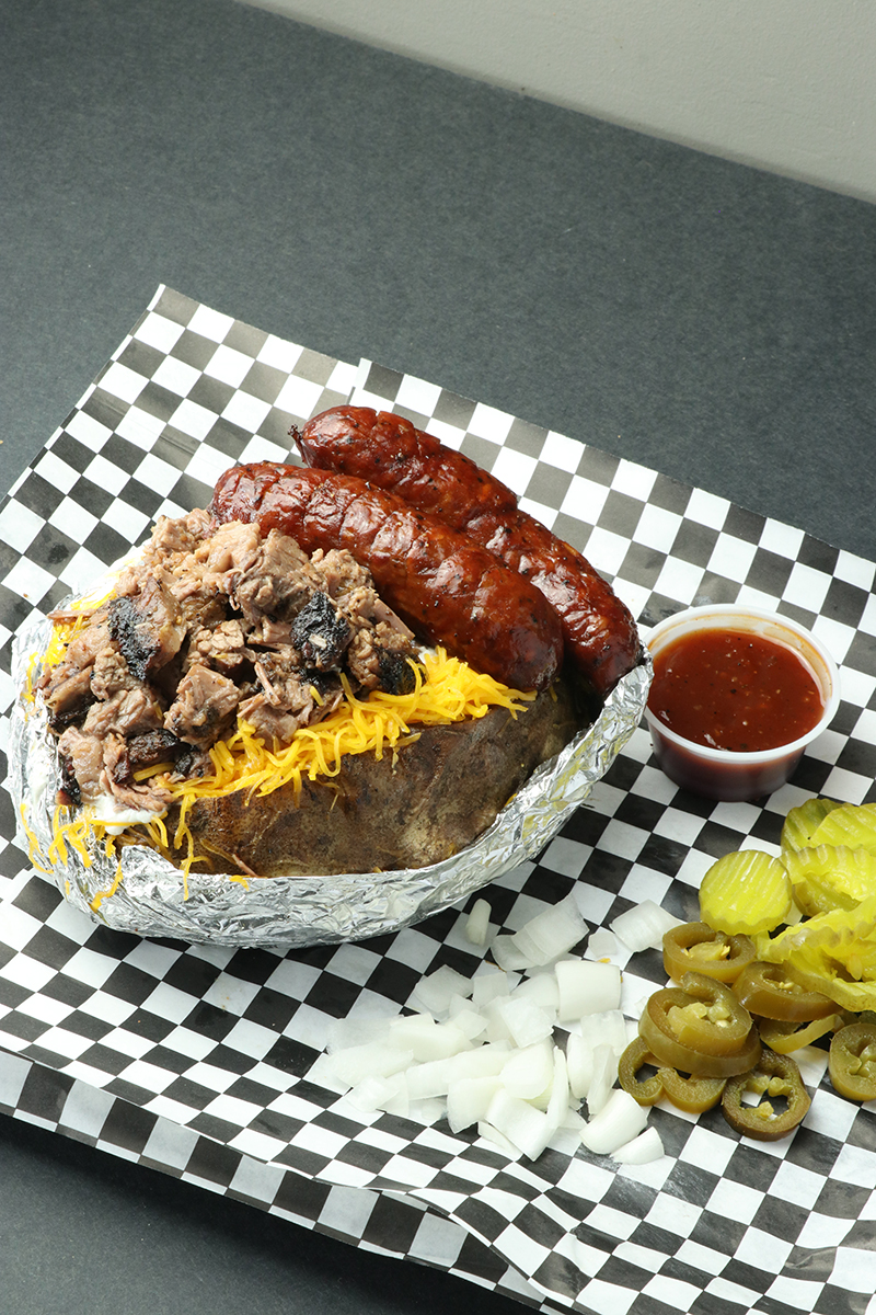 Order Potato with 2 Meats food online from Winners Bbq store, Plano on bringmethat.com