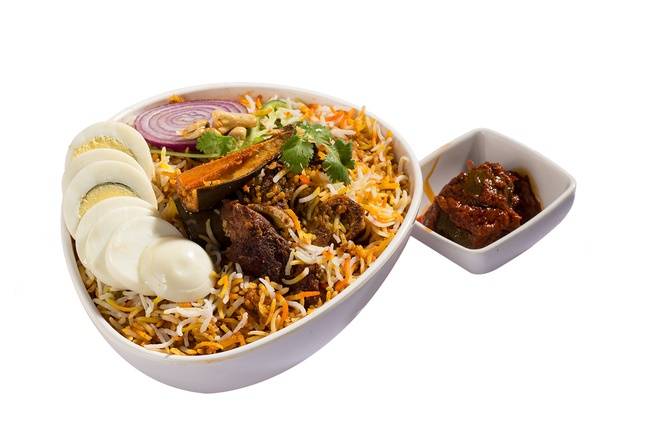 Order Avakai Goat Briyani food online from Bawarchi Indian Grill & Bar store, Concord on bringmethat.com