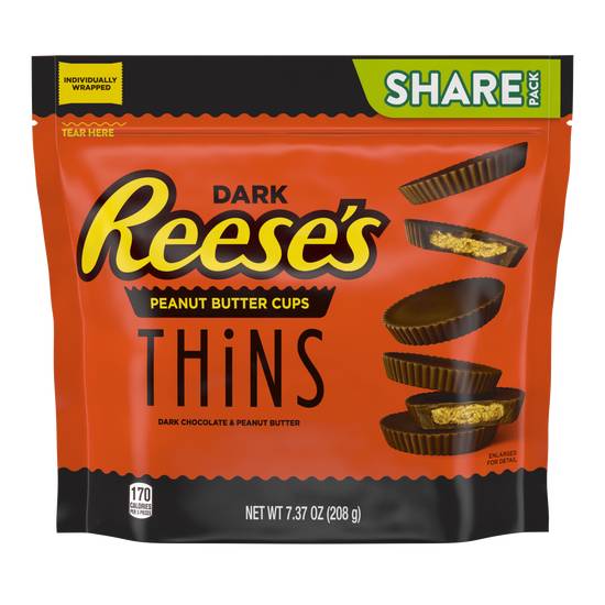 Order Reese's Thins Peanut Butter Cups Dark Chocolate Candy, 7.37 OZ food online from Cvs store, PEARL on bringmethat.com