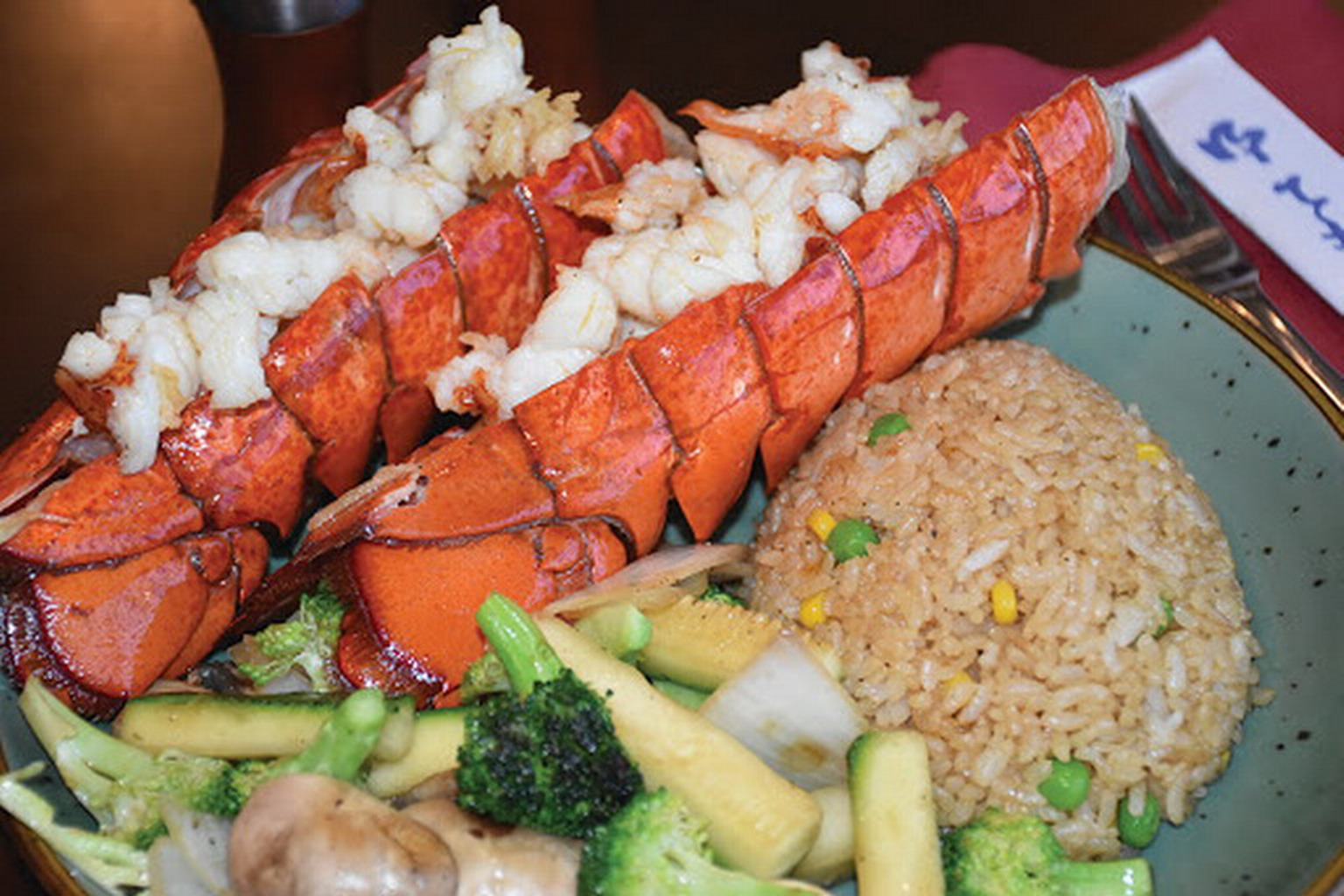 Order Hibachi Twin Lobster Tail Dinner food online from Super Ninja Japanese Steakhouse store, Virginia Beach on bringmethat.com