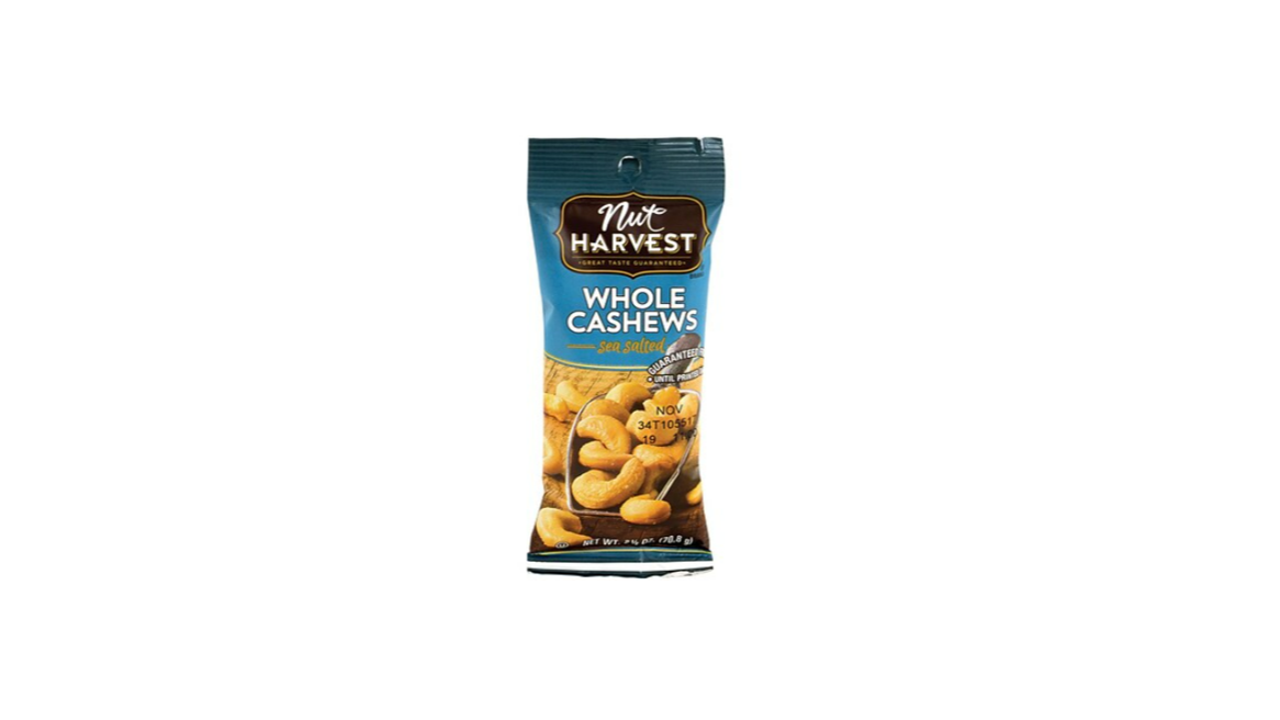 Order Nut Harvest Cashews Prem 2.25 oz food online from Rebel store, Pleasant Hill on bringmethat.com