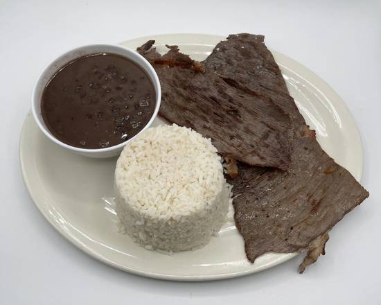 Order Grilled Cecina with Rice and Beans (Cecina Asada Con Arroz Y Frijol) food online from Santiago's Bakery 7/21 store, Elizabeth on bringmethat.com