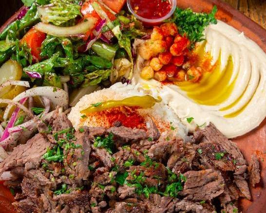Order Beef Shawarma Plate food online from Mora Mediterranean Grill store, San Antonio on bringmethat.com