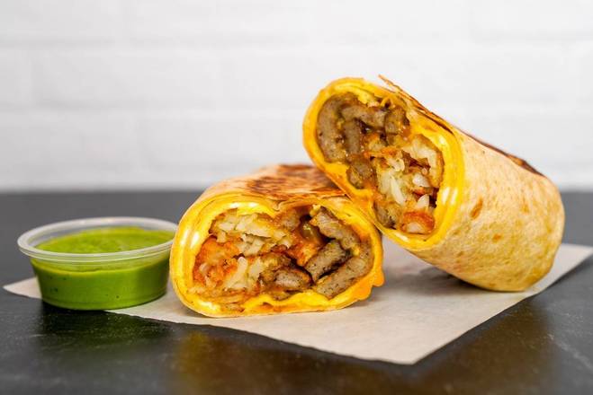 Order Sausage, Egg & Cheddar Breakfast Burrito food online from Neighborhood Cafe store, Hopewell on bringmethat.com