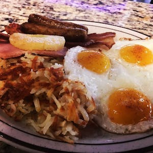 Order 3 Eggs with Hash Browns & 3 Meats  food online from Leo Coney Island store, Shelby Charter Township on bringmethat.com
