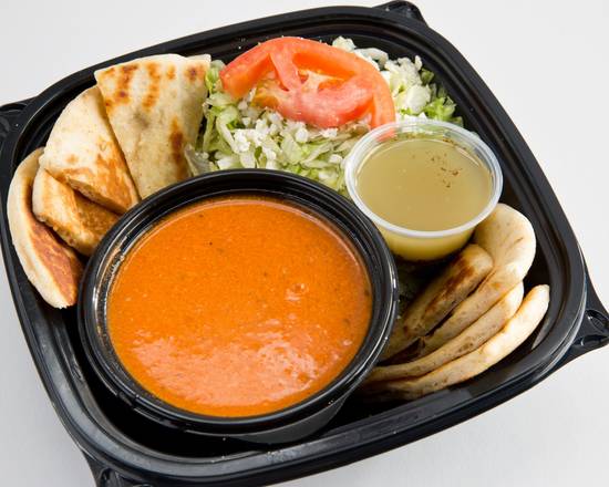 Order Roasted Red Pepper Soup with Pita and Bowl of Salad food online from Pita Delite store, Greensboro on bringmethat.com