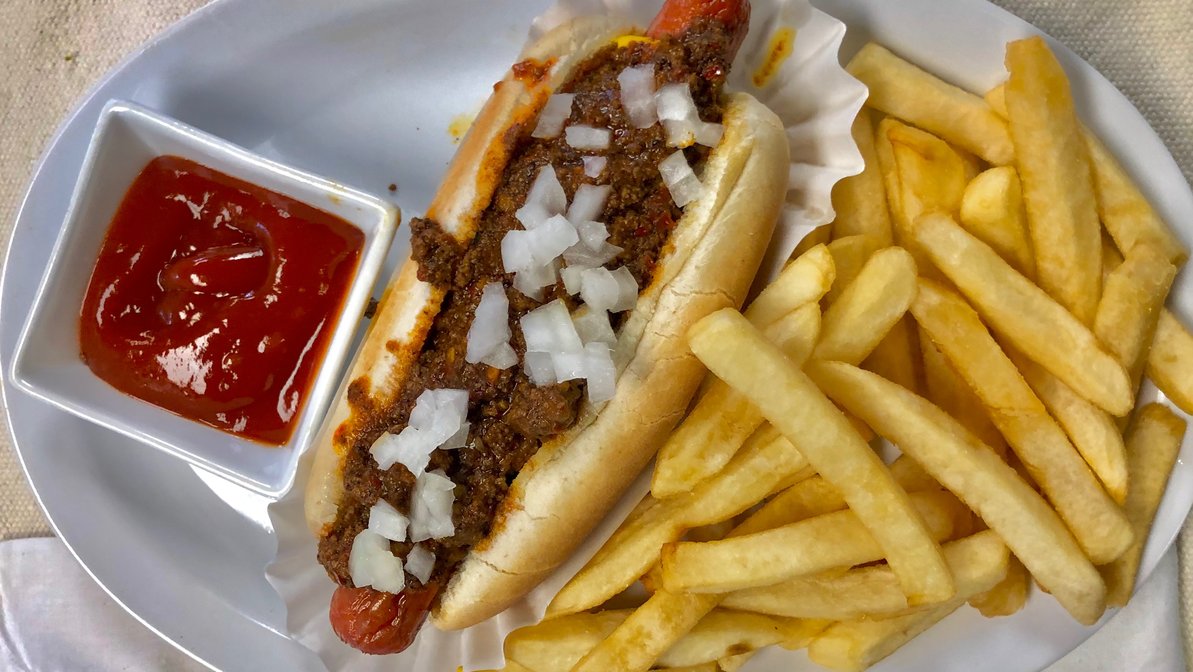 Order 2 Chili Dogs and Fries food online from Chili Dog Restaurant store, New Rochelle on bringmethat.com