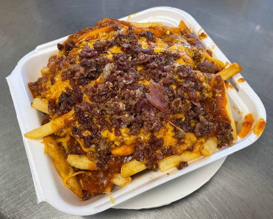 Order Large Chili Cheese Fries w/ Bacon  food online from Michael's Burgers store, Canoga Park on bringmethat.com