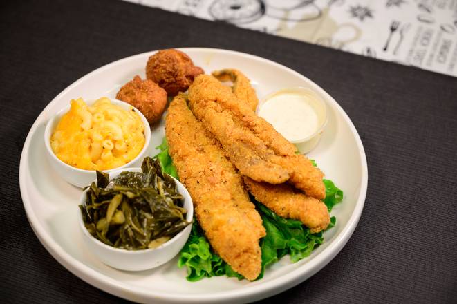 Order Whiting Dinner (3 pcs) food online from Who's Got Soul Southern Cafe store, Decatur on bringmethat.com